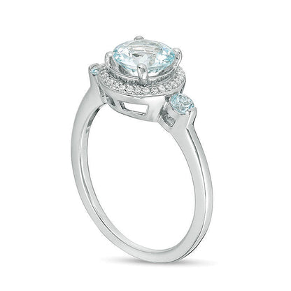 Ring mit Aquamarin und Diamanten 0,17 ct. Gesamtgewicht im Halo aus rhodiniertem Sterlingsilber 925