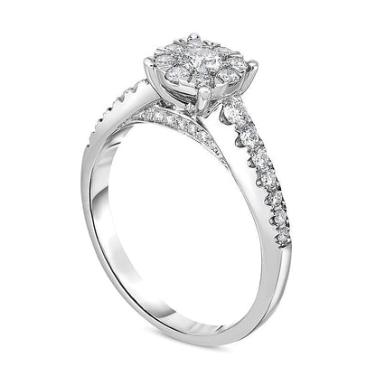 Halo-Verlobungsring mit Diamanten 0,63 ct. Gesamtgewicht in 10K Weißgold