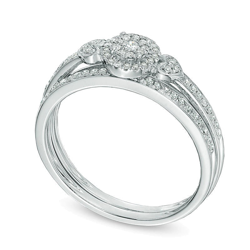 Diamant-Brautset mit Cluster-Halo 0.2 ct. Gesamtgewicht in 10K Weißgold