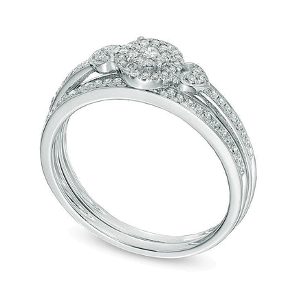 Diamant-Brautset mit Cluster-Halo 0.2 ct. Gesamtgewicht in 10K Weißgold