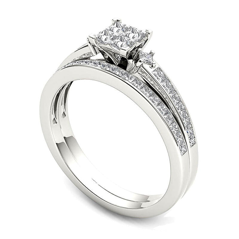 0.75 ct. Gesamtgewicht Braut-Set mit vier Princess-Diamanten in 14K Weißgold