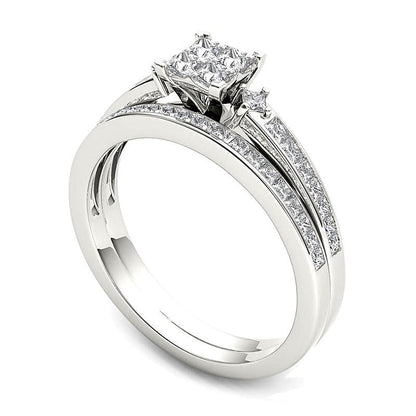 0.75 ct. Gesamtgewicht Braut-Set mit vier Princess-Diamanten in 14K Weißgold