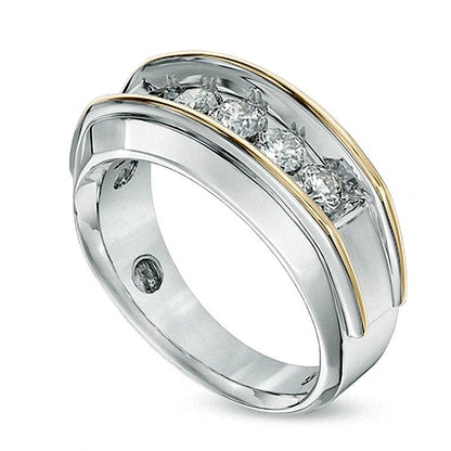 Ring mit fünf Diamanten 1.0 ct. Gesamtgewicht in 10K Gold zweifarbig
