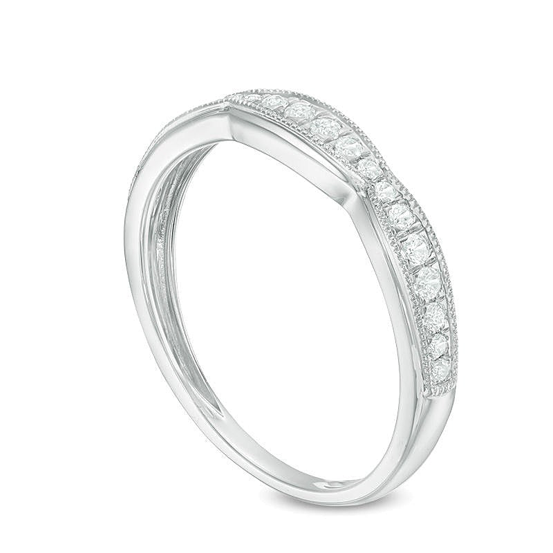 0.2 ct. Gesamtgewicht Diamant-Ehering im Vintage-Stil mit Bogenkante in 10K Weißgold