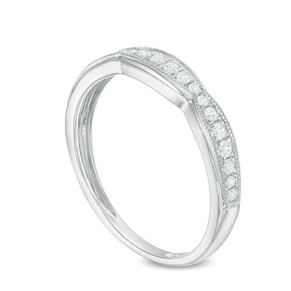 0.2 ct. Gesamtgewicht Diamant-Ehering im Vintage-Stil mit Bogenkante in 10K Weißgold