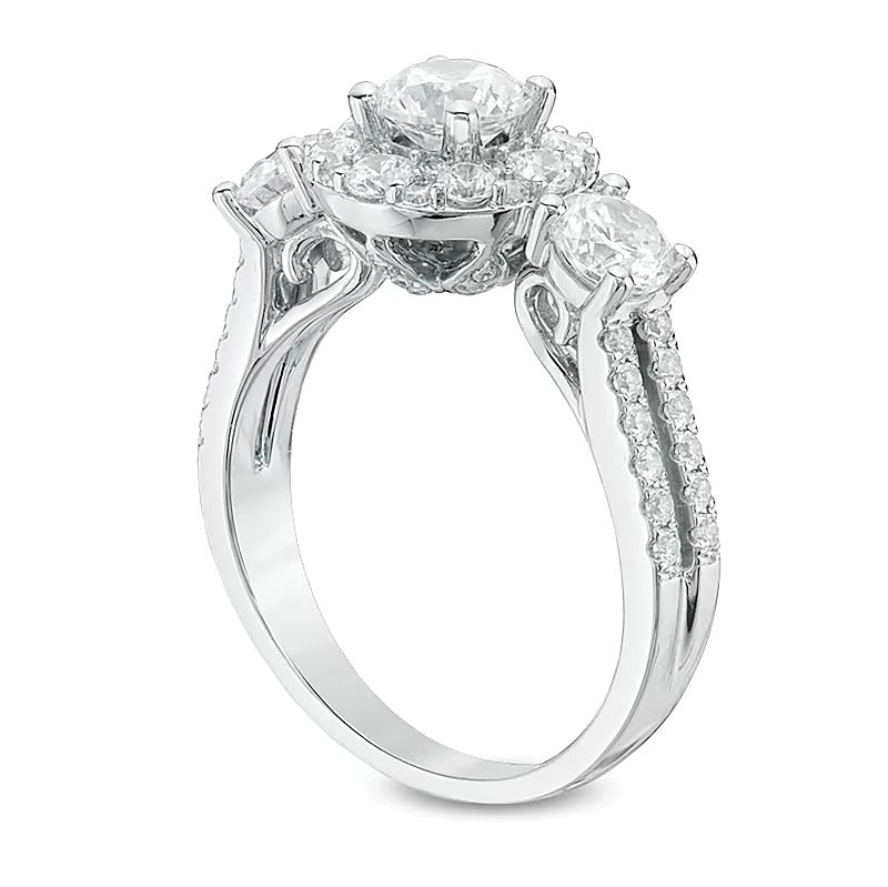 Verlobungsring 2.0 ct. Gesamtgewicht Diamant Dreistein für Damen in 14K Weißgold (I/I1)