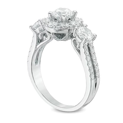 Verlobungsring 2.0 ct. Gesamtgewicht Diamant Dreistein für Damen in 14K Weißgold (I/I1)