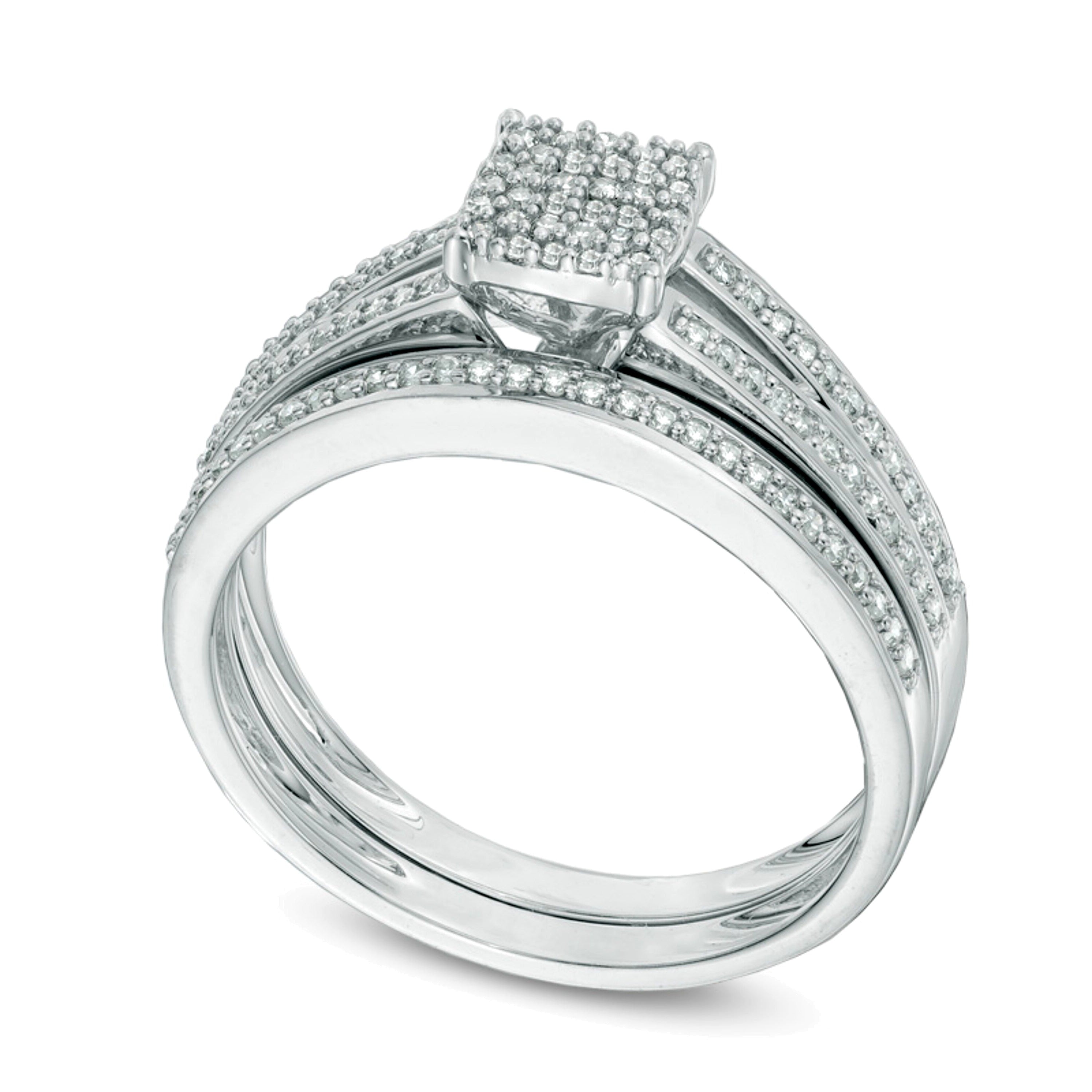 Braut-Set mit Diamanten im Kissenschliff 0.33 ct. Gesamtgewicht in 10K Weißgold