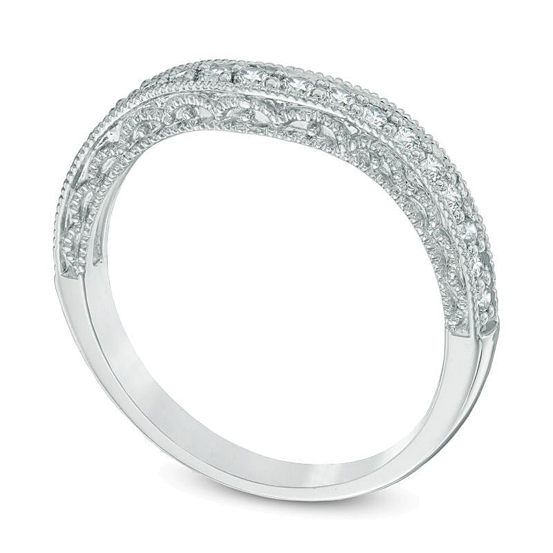 0,33 ct. Gesamtgewicht Diamant Memoire-Ring im Vintage-Stil mit Konturform in 14K Weißgold
