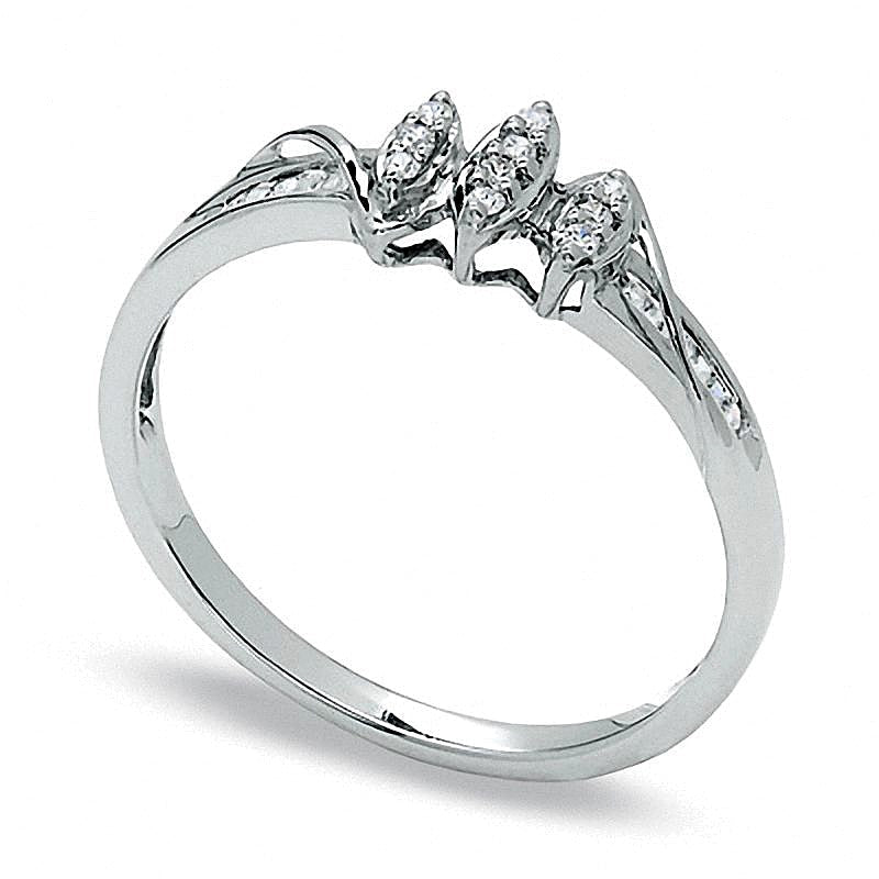 Freundschaftsring mit Diamanten 0,07 ct. Gesamtgewicht in Marquise-, Rund- und Baguette-Schliff in 10K Weißgold