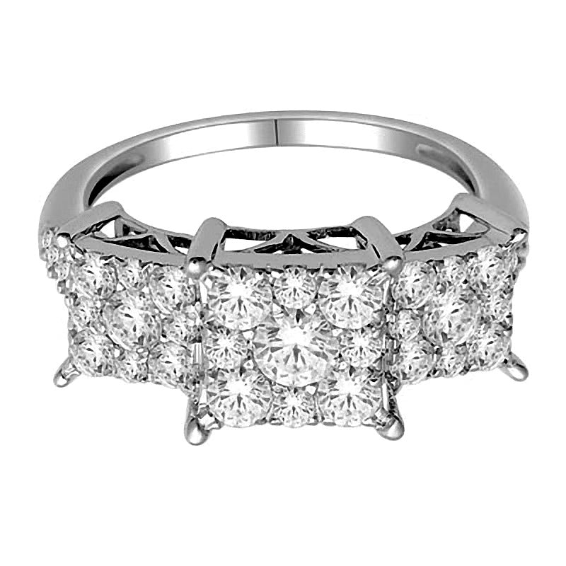 Dreistein-Ring mit Diamanten im Rund- und Princess-Schliff 1.0 ct. Gesamtgewicht in 14K Weißgold