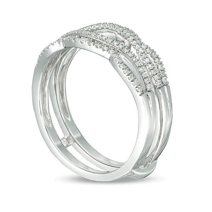 0.25 ct. Gesamtgewicht Diamant Ring mit gewellter geteilter Schiene und Solitär-Enhancer in 10K Weißgold