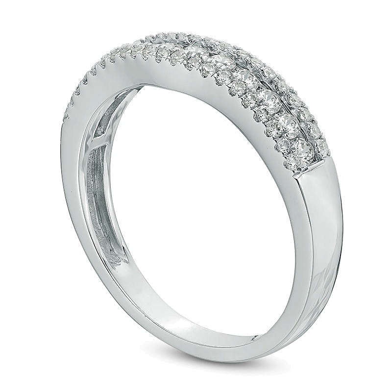 0.5 ct. Gesamtgewicht Diamant Ehering dreireihig konturiert in 10K Weißgold