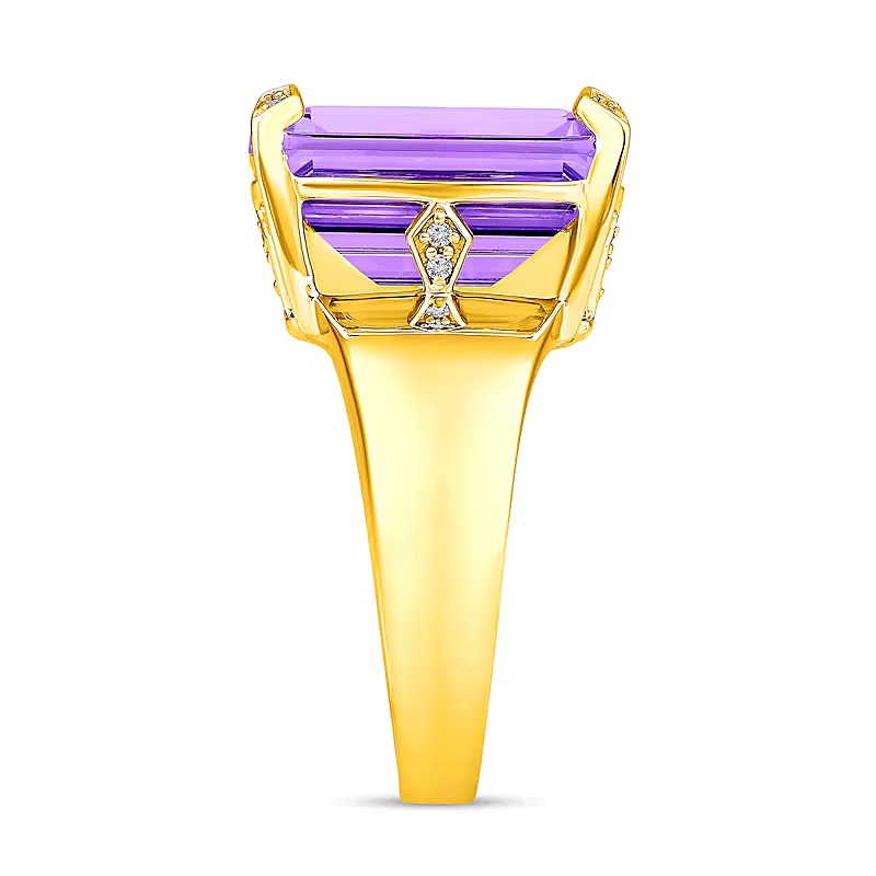 Fashion-Ring mit Amethyst im Smaragdschliff und Diamant 0,05 ct. Gesamtgewicht in 14K Weißgold