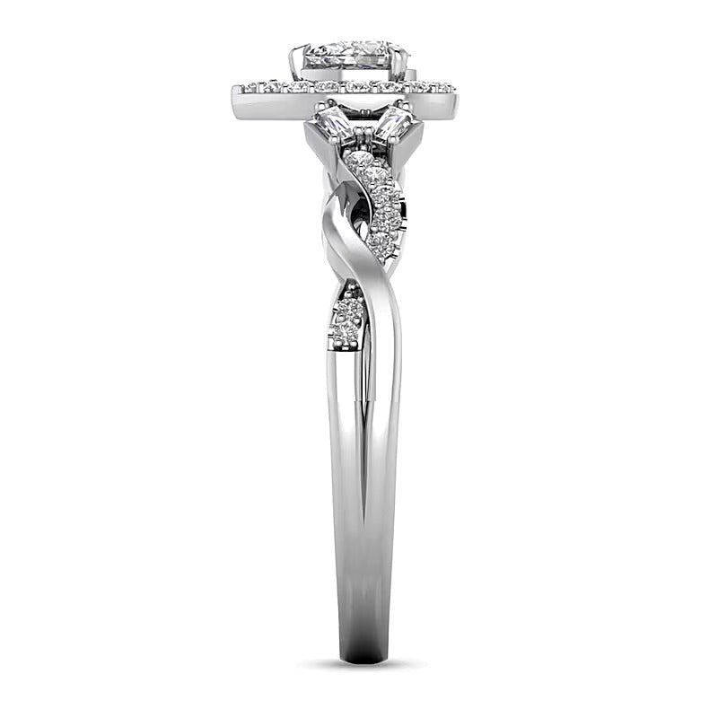 0.33 ct. Gesamtgewicht tropfenförmiger Diamant Vintage Ring mit gedrehter Ringschiene in 10K Weißgold