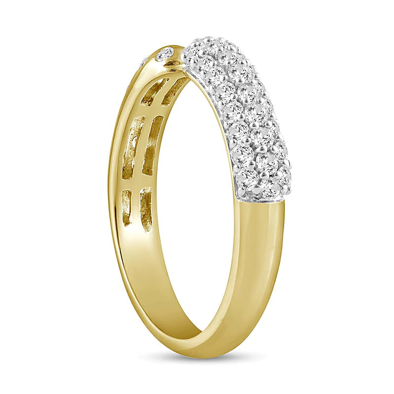 0.5 ct. Gesamtgewicht Diamant Pavé und Bubbles Ring mit offener Schiene in 10K Gelbgold