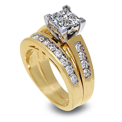 Braut-Set mit Diamanten im Princess- und Rundschliff in 14K Gelbgold