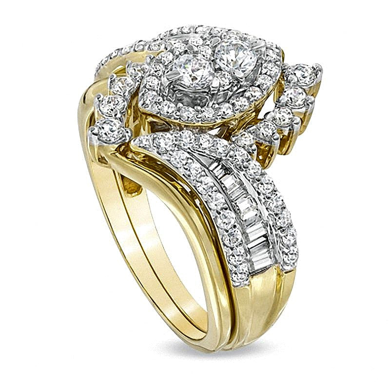 1.0 ct. Gesamtgewicht Diamant Brautset mit Marquise-Cluster in 14K Gelbgold