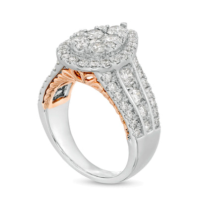 2,5 ct. Gesamtgewicht Komposit-Verlobungsring mit Diamanten in Tropfen-Rahmenoptik aus 14K Two-Tone Gold