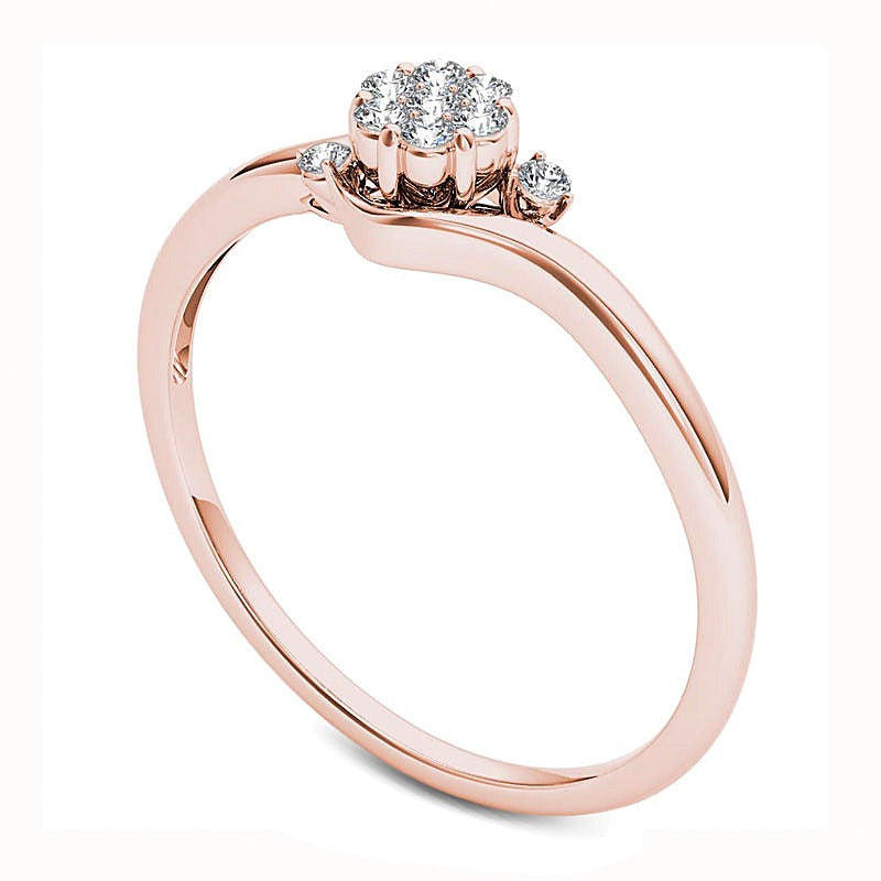 Freundschaftsring mit Diamanten Blüten-Bypass für Damen in 10K Roségold
