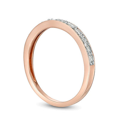 0,13 ct. Gesamtgewicht Ring mit Baguette- und runden Diamanten in 10K Roségold