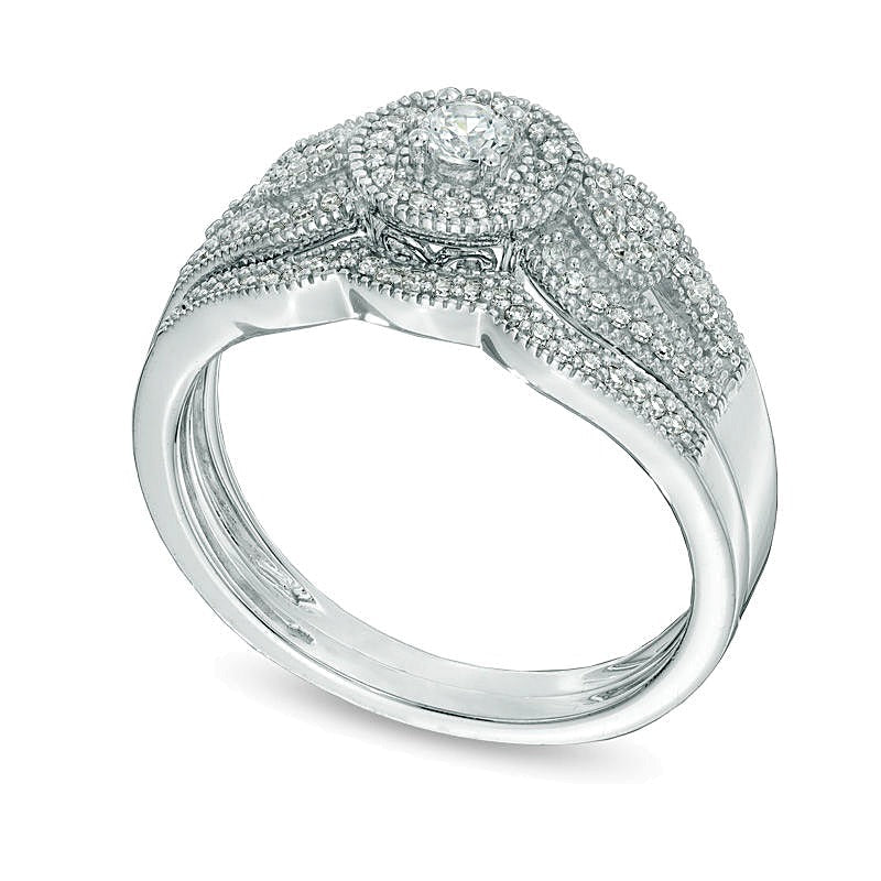 0.25 ct. Gesamtgewicht Diamant Braut-Set im Vintage-Stil mit Rahmen in 10K Weißgold