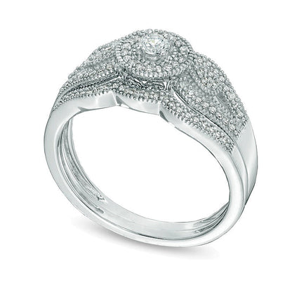 0.25 ct. Gesamtgewicht Diamant Braut-Set im Vintage-Stil mit Rahmen in 10K Weißgold