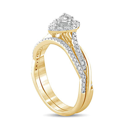 Braut-Set mit tropfenförmigen und runden Diamanten 0.5 ct. Gesamtgewicht in 10K Gelbgold