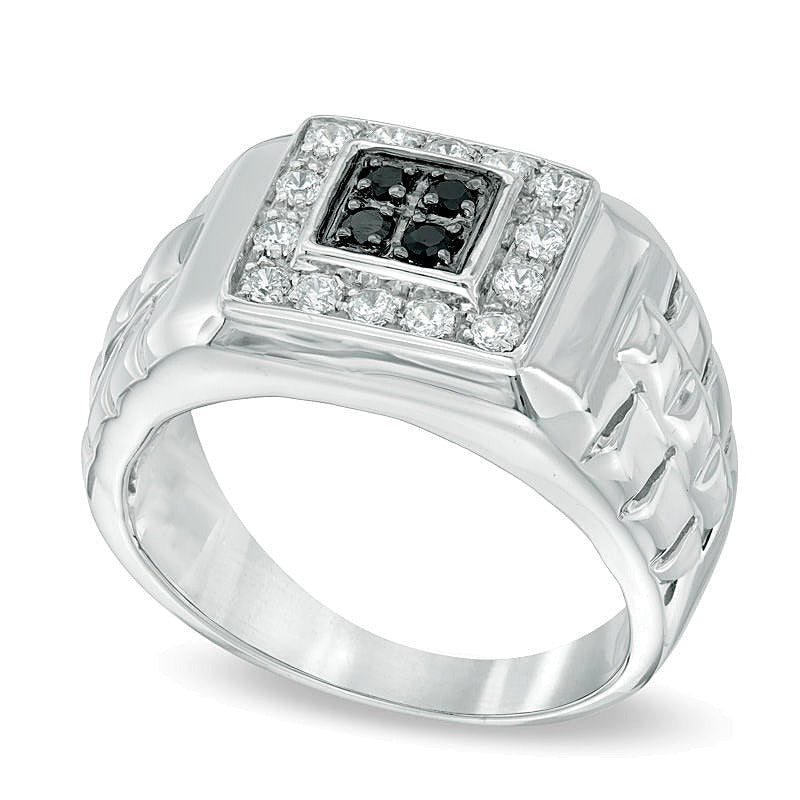0,5 ct. Gesamtgewicht Ring mit behandelten schwarzen und weißen Diamanten in rhodiniertem Sterlingsilber
