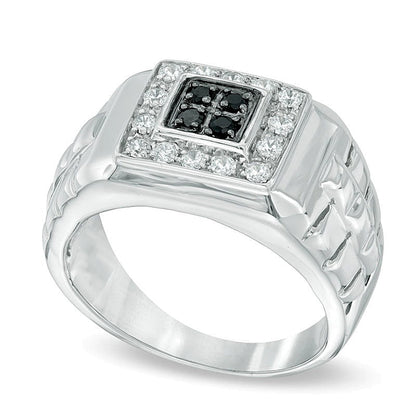 0,5 ct. Gesamtgewicht Ring mit behandelten schwarzen und weißen Diamanten in rhodiniertem Sterlingsilber