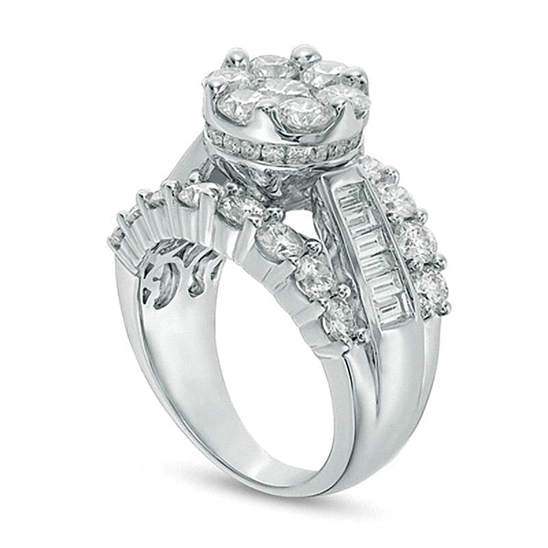 Verlobungsring Blume mit Diamanten 4.0 ct. Gesamtgewicht in 14K Weißgold
