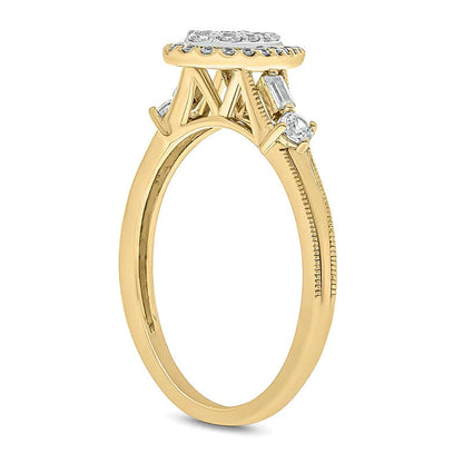 0.33 ct. Gesamtgewicht Multi-Diamant Verlobungsring mit tropfenförmigem Rahmen in 10K Gelbgold