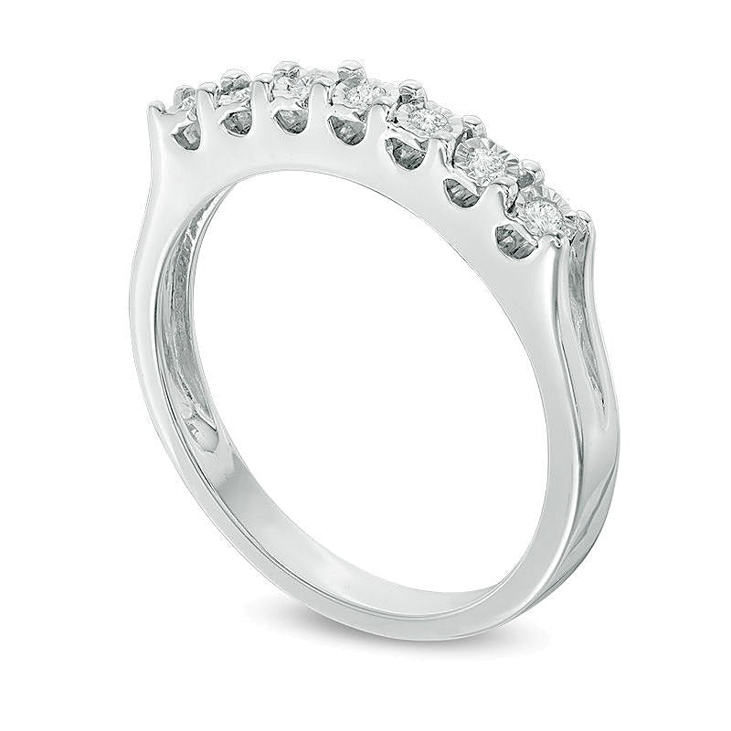 0.1 CT. Gesamtgewicht Diamant Memoire-Ring mit sieben Steinen aus rhodiniertem Sterlingsilber