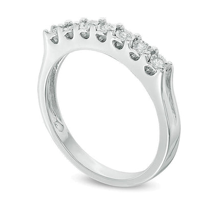 0.1 CT. Gesamtgewicht Diamant Memoire-Ring mit sieben Steinen aus rhodiniertem Sterlingsilber