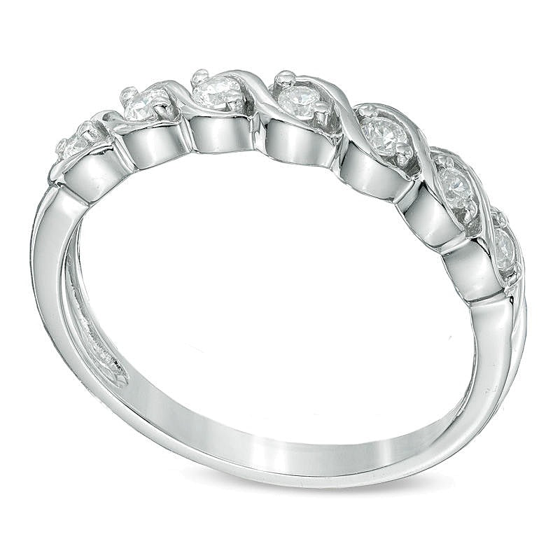 0.13 ct. Gesamtgewicht Diamant Sieben-Stein "S" Memoire-Ring aus rhodiniertem Sterlingsilber
