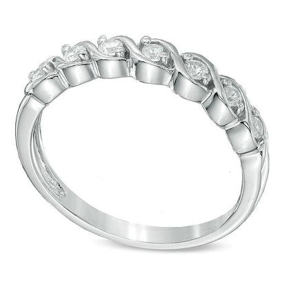 0.13 ct. Gesamtgewicht Diamant Sieben-Stein "S" Memoire-Ring aus rhodiniertem Sterlingsilber