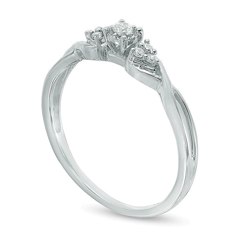 0.07 ct. Gesamtgewicht Diamant Freundschaftsring mit gedrehter Ringschiene in 10K Weißgold