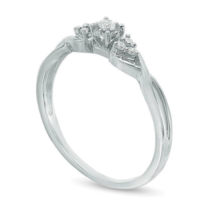 0.07 ct. Gesamtgewicht Diamant Freundschaftsring mit gedrehter Ringschiene in 10K Weißgold