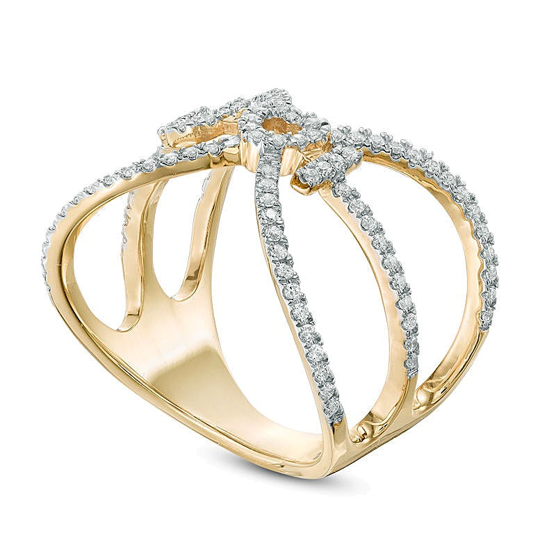 0,33 ct. Gesamtgewicht Diamant „I Heart U" Orbit Cage Herz-Ring in 10K Gelbgold