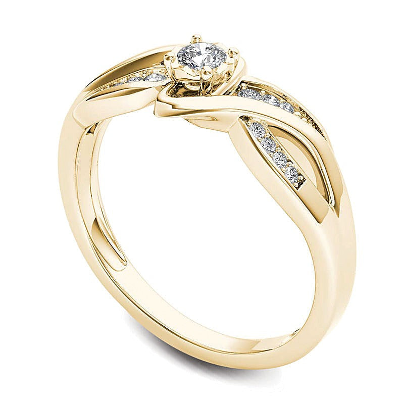 0.13 ct. Gesamtgewicht Diamant Crossover Bypass Freundschaftsring in 14K Gelbgold