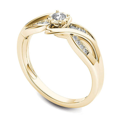 0.13 ct. Gesamtgewicht Diamant Crossover Bypass Freundschaftsring in 14K Gelbgold
