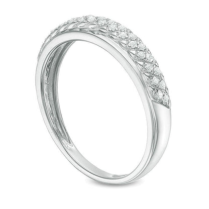 Ehering mit Diamanten im Gittermuster 0,13 ct. Gesamtgewicht in 10K Weißgold