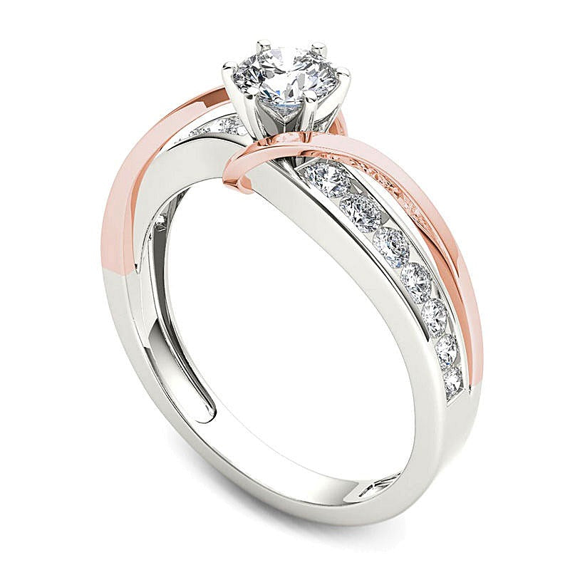 0.75 ct. Gesamtgewicht Diamant Solitär mit seitlichem Besatz Verlobungsring in 14K Gold zweifarbig