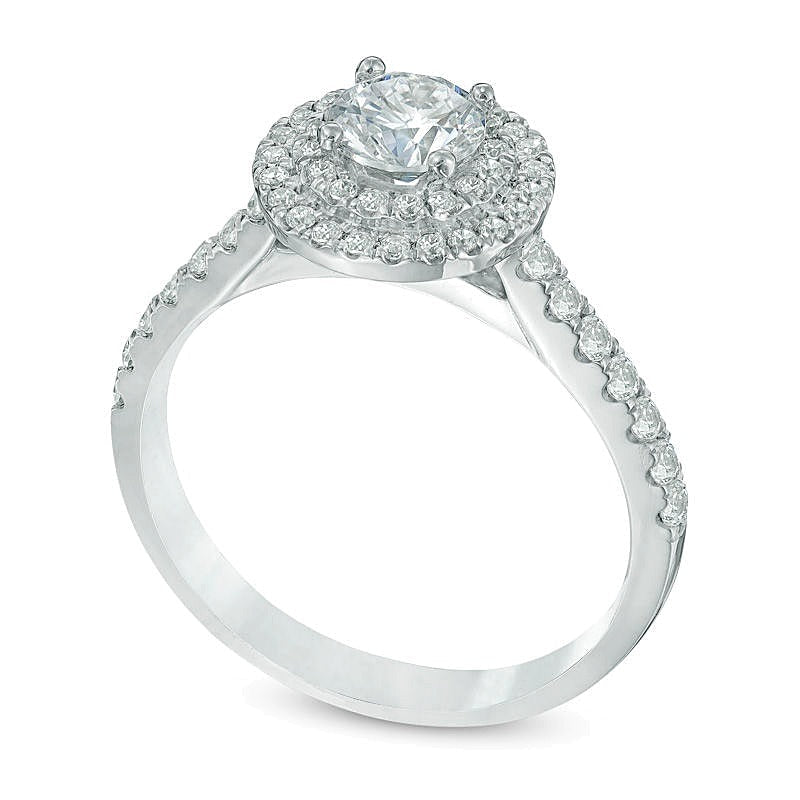 1.0 CT. Gesamtgewicht Diamant Halo-Verlobungsring mit doppeltem Rahmen in 14K Weißgold