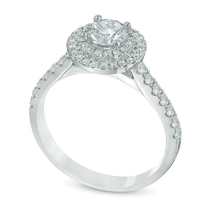 1.0 CT. Gesamtgewicht Diamant Halo-Verlobungsring mit doppeltem Rahmen in 14K Weißgold