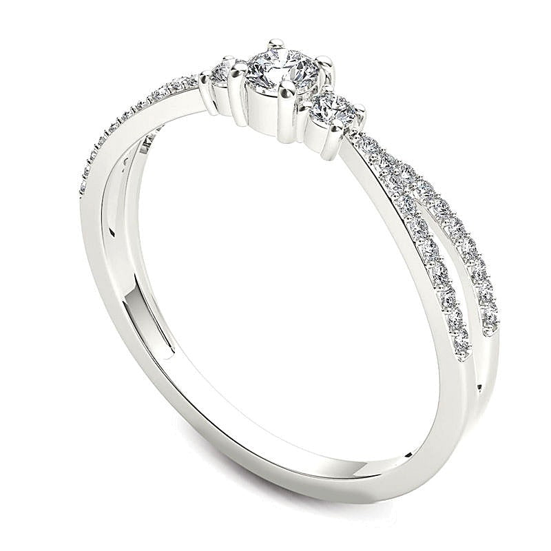 0.25 ct. Gesamtgewicht Diamant Dreistein Verlobungsring mit geteiltem Ring in 14K Weißgold