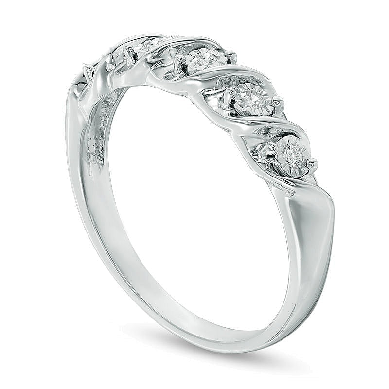 Memoire-Ring "S" mit fünf Diamanten in 10K Weißgold