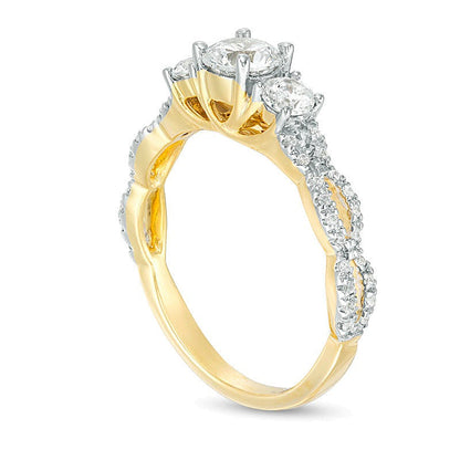 Dreistein-Verlobungsring mit Diamanten 1.0 CT. Gesamtgewicht in 10K Gelbgold