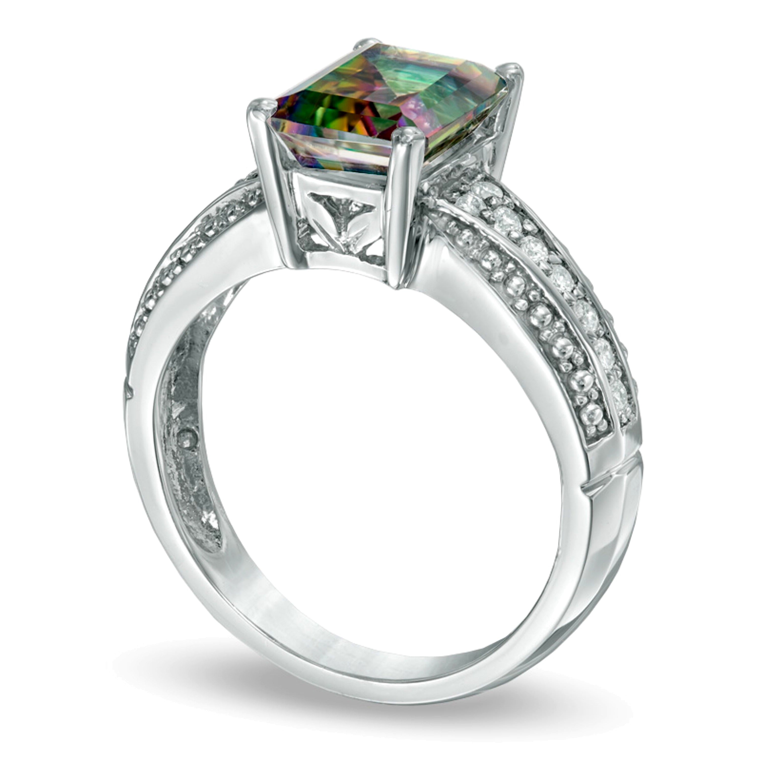 Ring mit Topas im Smaragdschliff und Diamant 0,17 ct. Gesamtgewicht in 10K Weißgold