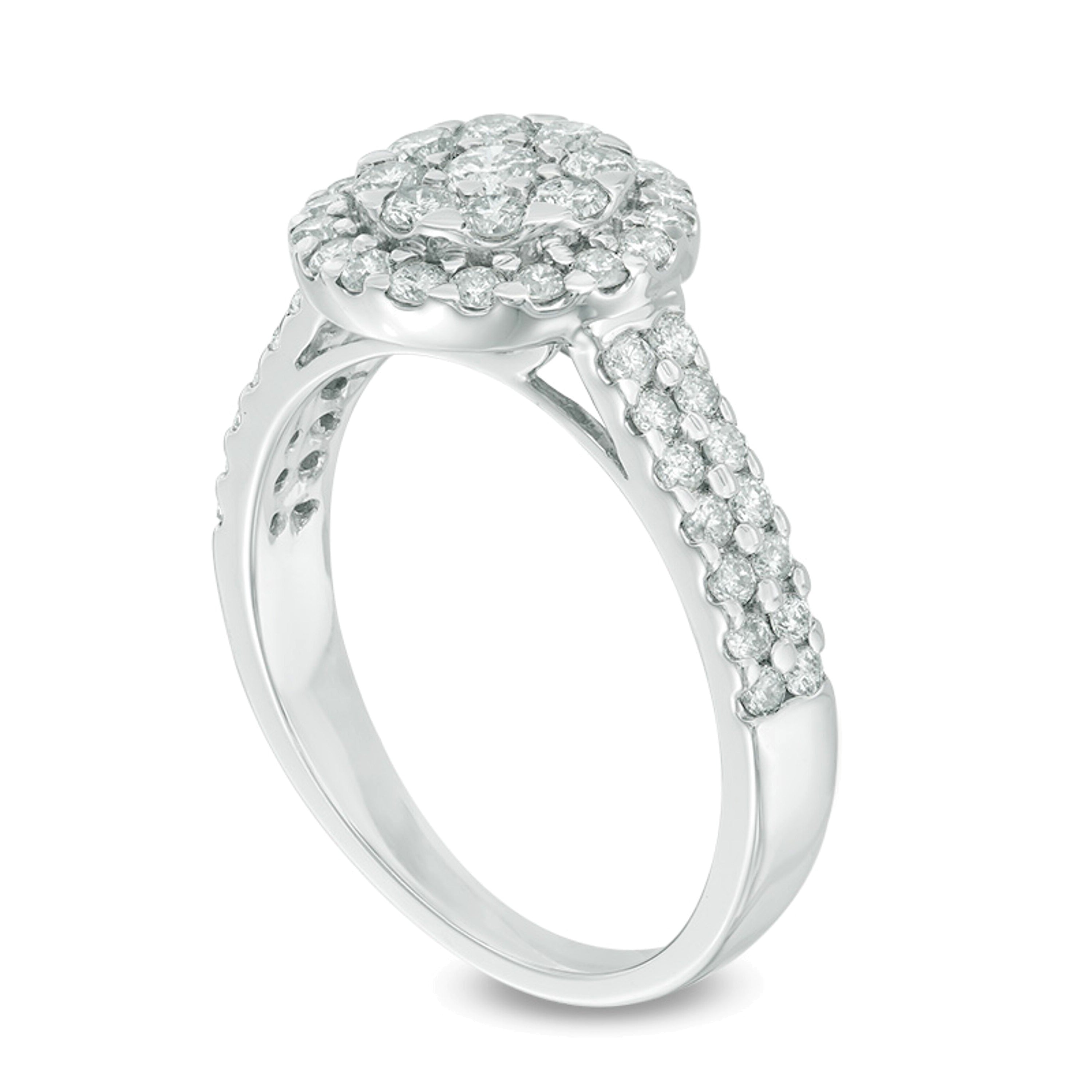 Verlobungsring mit mehreren Diamanten 1.0 ct. Gesamtgewicht und doppelter Reihe in 14K Weißgold